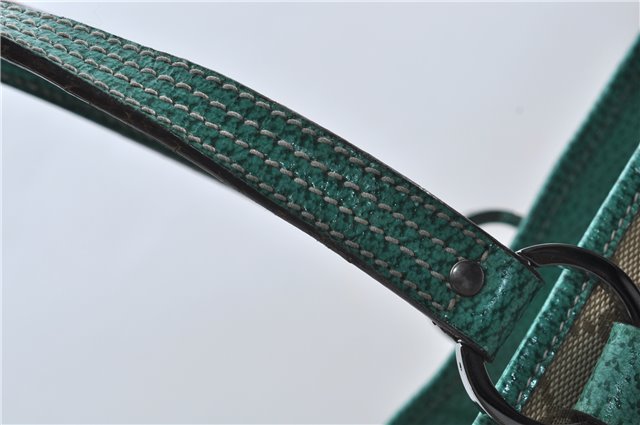 Authentic GUCCI Shoulder Tote Bag GG Canvas Leather 113017 Beige Green 9762D