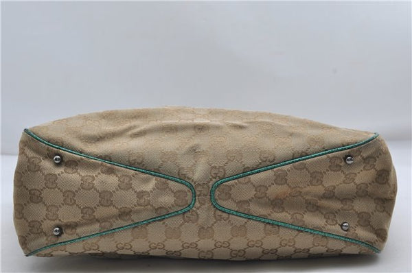 Authentic GUCCI Shoulder Tote Bag GG Canvas Leather 113017 Beige Green 9762D