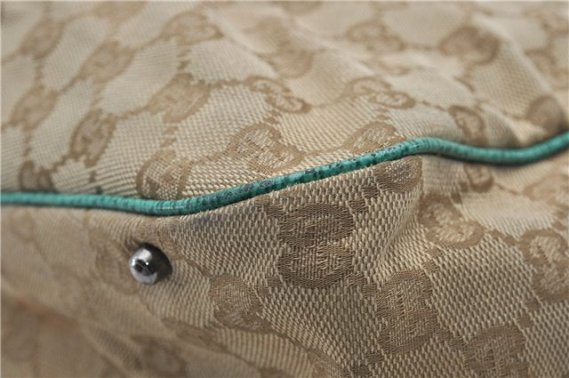 Authentic GUCCI Shoulder Tote Bag GG Canvas Leather 113017 Beige Green 9762D