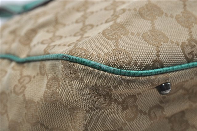 Authentic GUCCI Shoulder Tote Bag GG Canvas Leather 113017 Beige Green 9762D