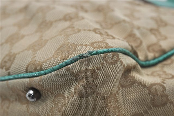 Authentic GUCCI Shoulder Tote Bag GG Canvas Leather 113017 Beige Green 9762D