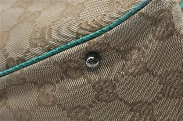 Authentic GUCCI Shoulder Tote Bag GG Canvas Leather 113017 Beige Green 9762D
