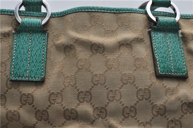 Authentic GUCCI Shoulder Tote Bag GG Canvas Leather 113017 Beige Green 9762D