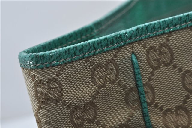 Authentic GUCCI Shoulder Tote Bag GG Canvas Leather 113017 Beige Green 9762D