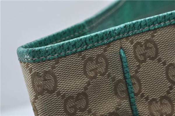 Authentic GUCCI Shoulder Tote Bag GG Canvas Leather 113017 Beige Green 9762D