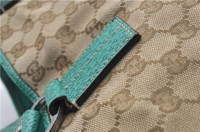 Authentic GUCCI Shoulder Tote Bag GG Canvas Leather 113017 Beige Green 9762D