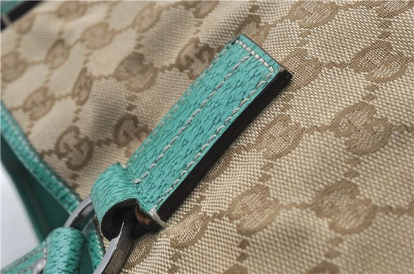 Authentic GUCCI Shoulder Tote Bag GG Canvas Leather 113017 Beige Green 9762D
