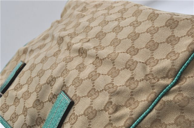 Authentic GUCCI Shoulder Tote Bag GG Canvas Leather 113017 Beige Green 9762D