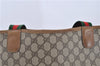 Authentic GUCCI Web Sherry Line Shoulder Tote Bag PVC Leather Brown 9786C