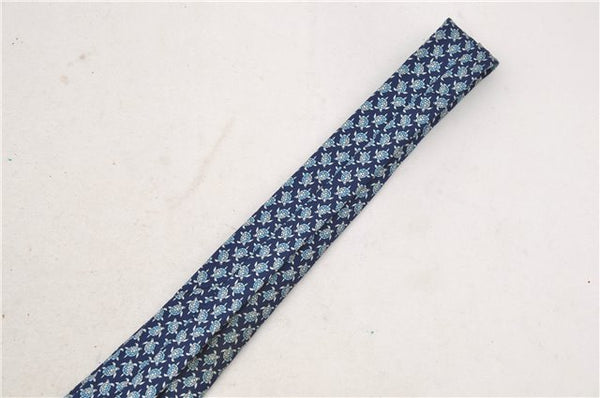 Authentic HERMES Necktie Turtles Pattern Silk 5445FA Blue Box 9791C