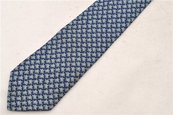 Authentic HERMES Necktie Turtles Pattern Silk 5445FA Blue Box 9791C