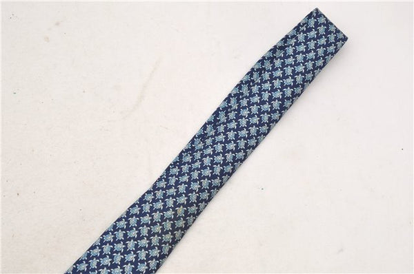 Authentic HERMES Necktie Turtles Pattern Silk 5445FA Blue Box 9791C