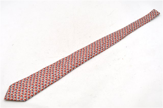 Authentic HERMES Necktie Dots Pattern Silk 7943MA Red Ivory Multicolor Box 9792C