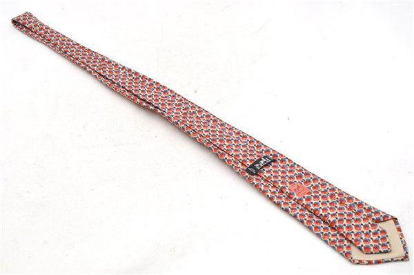 Authentic HERMES Necktie Dots Pattern Silk 7943MA Red Ivory Multicolor Box 9792C