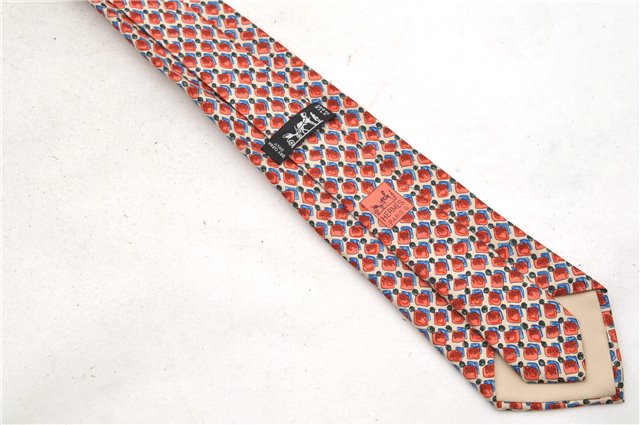 Authentic HERMES Necktie Dots Pattern Silk 7943MA Red Ivory Multicolor Box 9792C