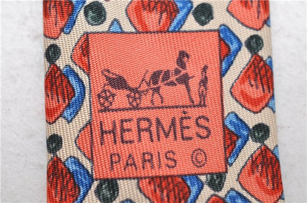 Authentic HERMES Necktie Dots Pattern Silk 7943MA Red Ivory Multicolor Box 9792C