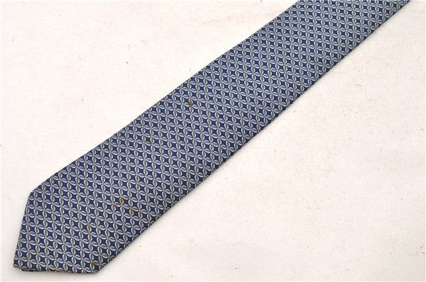 Authentic HERMES Necktie Interlocking Circles Pattern Silk 7064TA Blue Box 9793C