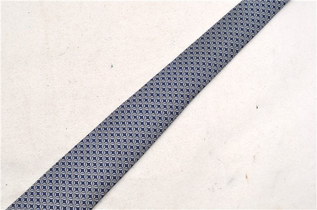 Authentic HERMES Necktie Interlocking Circles Pattern Silk 7064TA Blue Box 9793C