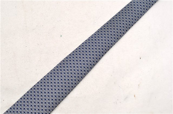 Authentic HERMES Necktie Interlocking Circles Pattern Silk 7064TA Blue Box 9793C