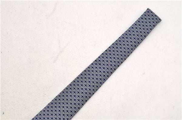 Authentic HERMES Necktie Interlocking Circles Pattern Silk 7064TA Blue Box 9793C