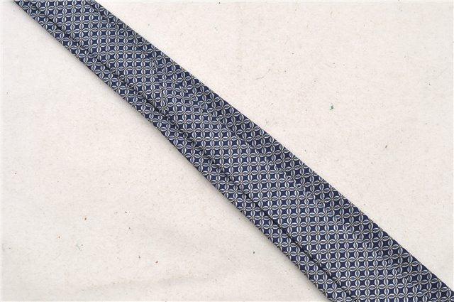 Authentic HERMES Necktie Interlocking Circles Pattern Silk 7064TA Blue Box 9793C