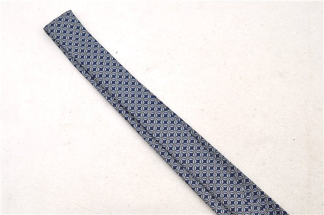 Authentic HERMES Necktie Interlocking Circles Pattern Silk 7064TA Blue Box 9793C