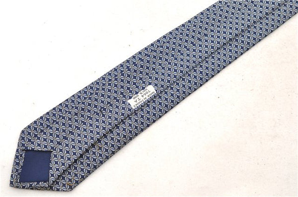 Authentic HERMES Necktie Interlocking Circles Pattern Silk 7064TA Blue Box 9793C