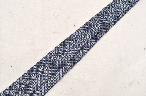 Authentic HERMES Necktie Interlocking Circles Pattern Silk 7064TA Blue Box 9793C