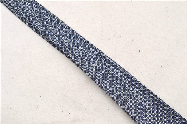 Authentic HERMES Necktie Interlocking Circles Pattern Silk 7064TA Blue Box 9793C