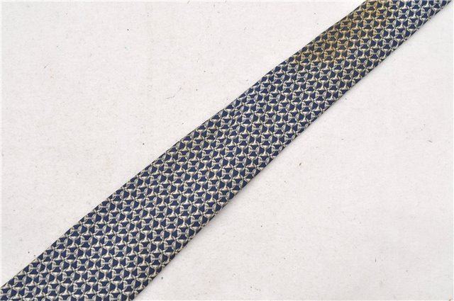 Authentic HERMES Necktie Chaine dAncre Pattern Silk 685OA Navy Blue Box 9794C