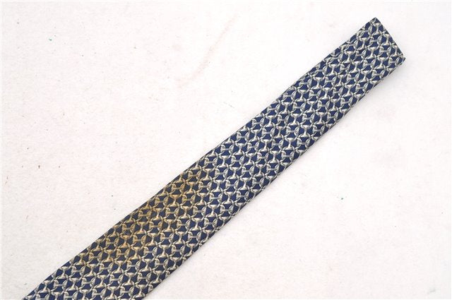 Authentic HERMES Necktie Chaine dAncre Pattern Silk 685OA Navy Blue Box 9794C