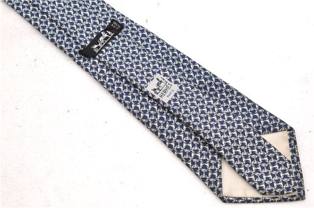 Authentic HERMES Necktie Chaine dAncre Pattern Silk 685OA Navy Blue Box 9794C