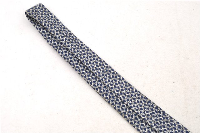 Authentic HERMES Necktie Chaine dAncre Pattern Silk 685OA Navy Blue Box 9794C