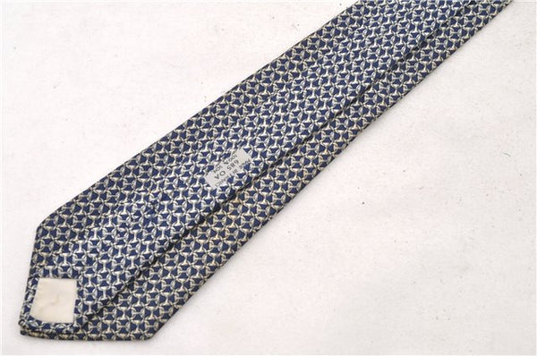 Authentic HERMES Necktie Chaine dAncre Pattern Silk 685OA Navy Blue Box 9794C