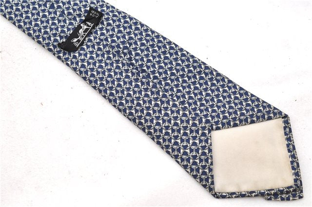 Authentic HERMES Necktie Chaine dAncre Pattern Silk 685OA Navy Blue Box 9794C