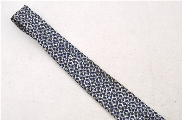 Authentic HERMES Necktie Chaine dAncre Pattern Silk 685OA Navy Blue Box 9794C