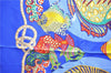 Authentic HERMES Carre 90 Scarf "Grand Fonds" Silk Blue 9795C