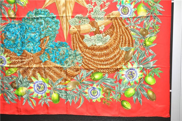 Authentic HERMES Carre 90 Scarf "PASSIFLORES" Silk Red 9796C