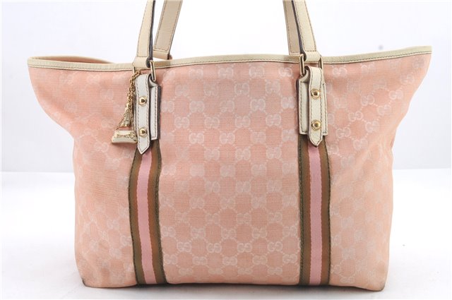 Auth GUCCI Sherry Line Shoulder Tote Bag GG Canvas Leather 139260 Pink 9798C