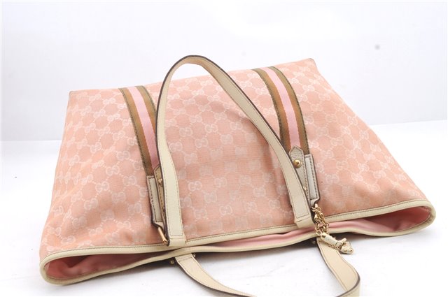 Auth GUCCI Sherry Line Shoulder Tote Bag GG Canvas Leather 139260 Pink 9798C