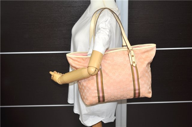 Auth GUCCI Sherry Line Shoulder Tote Bag GG Canvas Leather 139260 Pink 9798C