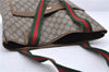 Authentic GUCCI Web Sherry Line Shoulder Tote Bag PVC Leather Brown 9800C