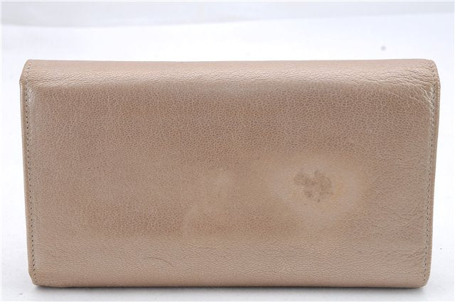 Authentic CHANEL Leather Long Wallet Purse CoCo Mark Beige Gold Box 9823C