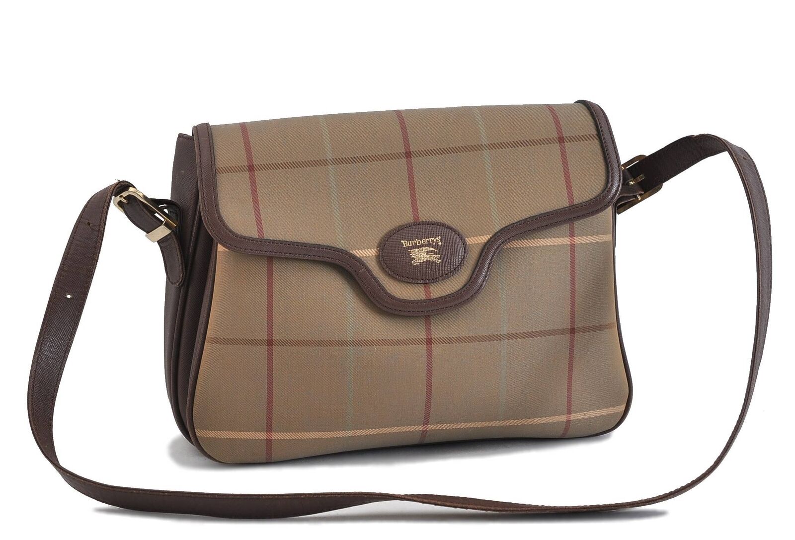 Authentic Burberrys Nova Check Shoulder Cross Body Bag Canvas Brown 9841B