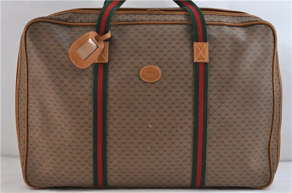 Authentic GUCCI Web Sherry Line Micro GG Travel Bag PVC Leather Brown 9844C