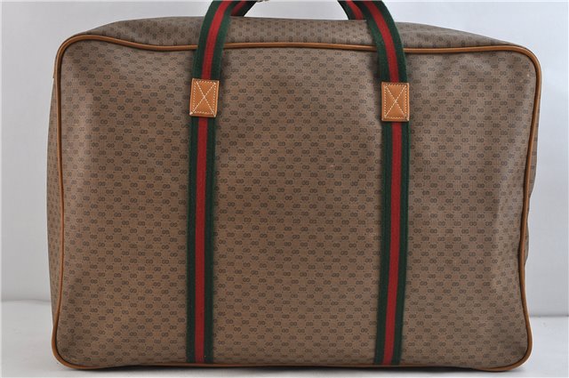 Authentic GUCCI Web Sherry Line Micro GG Travel Bag PVC Leather Brown 9844C
