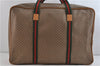 Authentic GUCCI Web Sherry Line Micro GG Travel Bag PVC Leather Brown 9844C