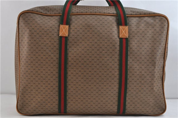 Authentic GUCCI Web Sherry Line Micro GG Travel Bag PVC Leather Brown 9844C
