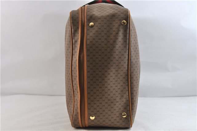 Authentic GUCCI Web Sherry Line Micro GG Travel Bag PVC Leather Brown 9844C