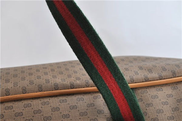 Authentic GUCCI Web Sherry Line Micro GG Travel Bag PVC Leather Brown 9844C